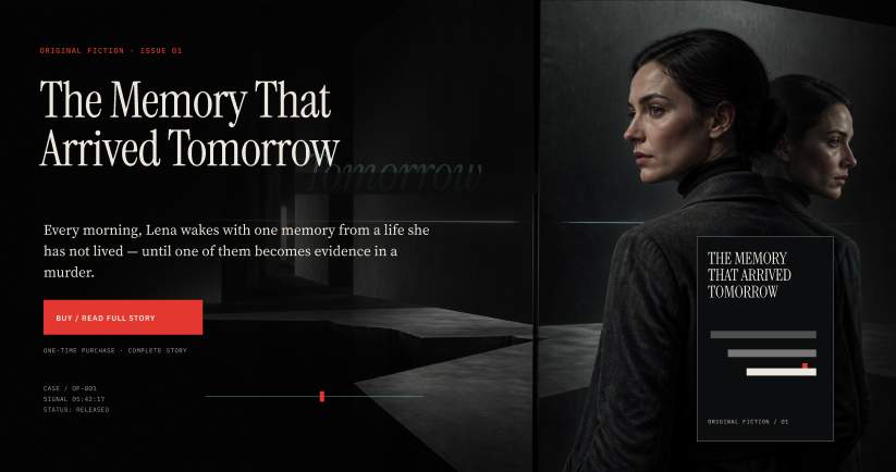 科幻小说读者发现页原型，展示《The Memory That Arrived Tomorrow》